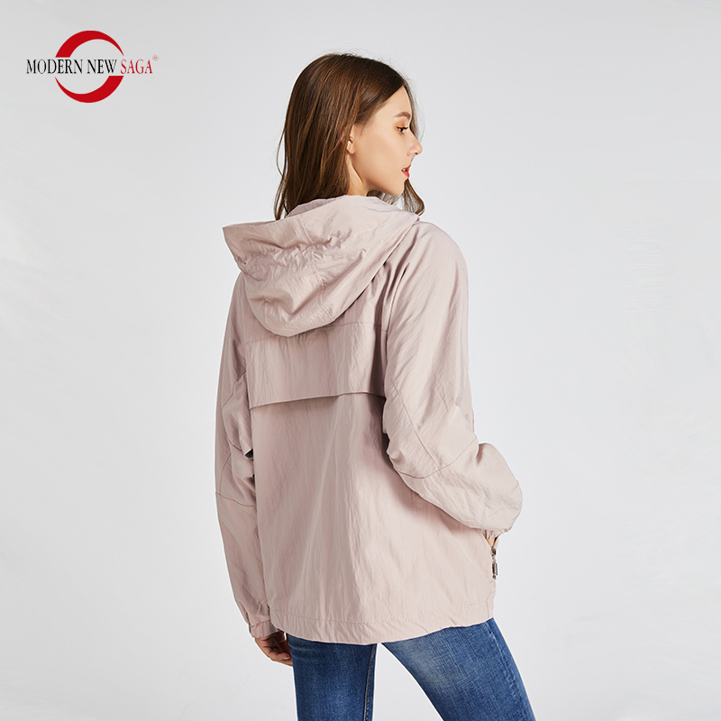 MODERN NEW SAGA Women Jacket Hooded Autumn Jacket Women Spring Ladies Jackets Fashion Female Jackets Coats Windbreaker Pink 201112