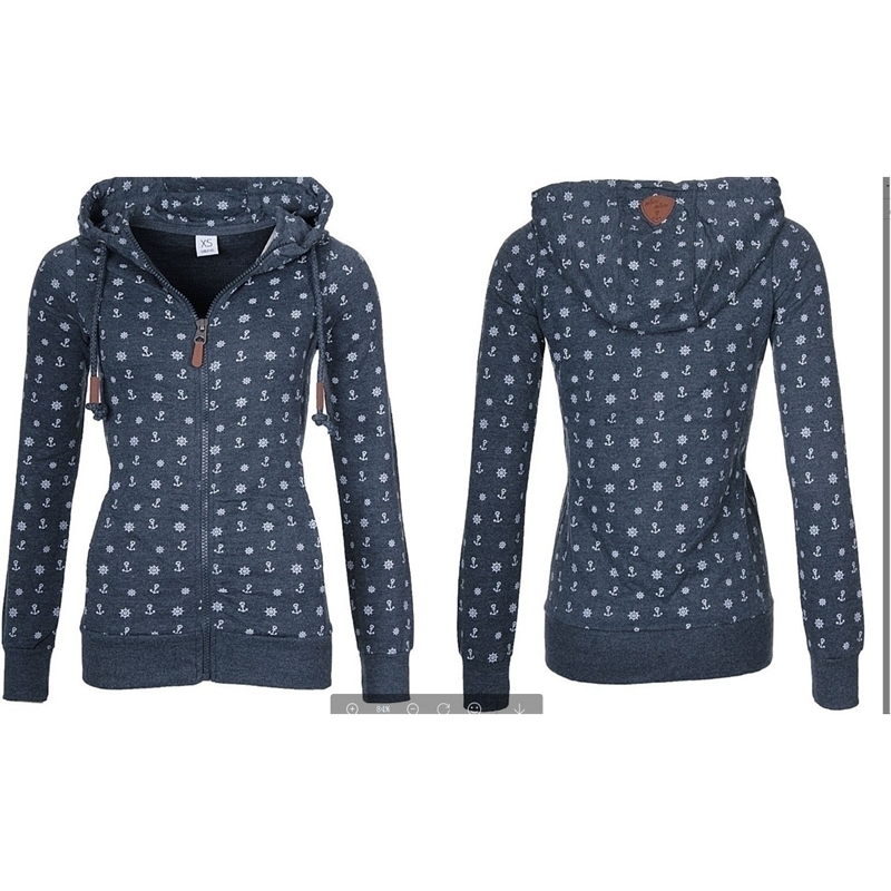 NEW Women Hooded Fleeces Oversize Sea Anchor Print Zipper coat Jumper Casual Sweatshirt Tops Autumn long sleeve hooded sw 201204