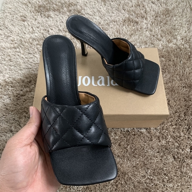 9CM Women Sandal Shoes Summer Peep Toe High Heels Slipper Woman Wedding Sandals Black Leather High Heel Shoe Pumps Wedge Y200620