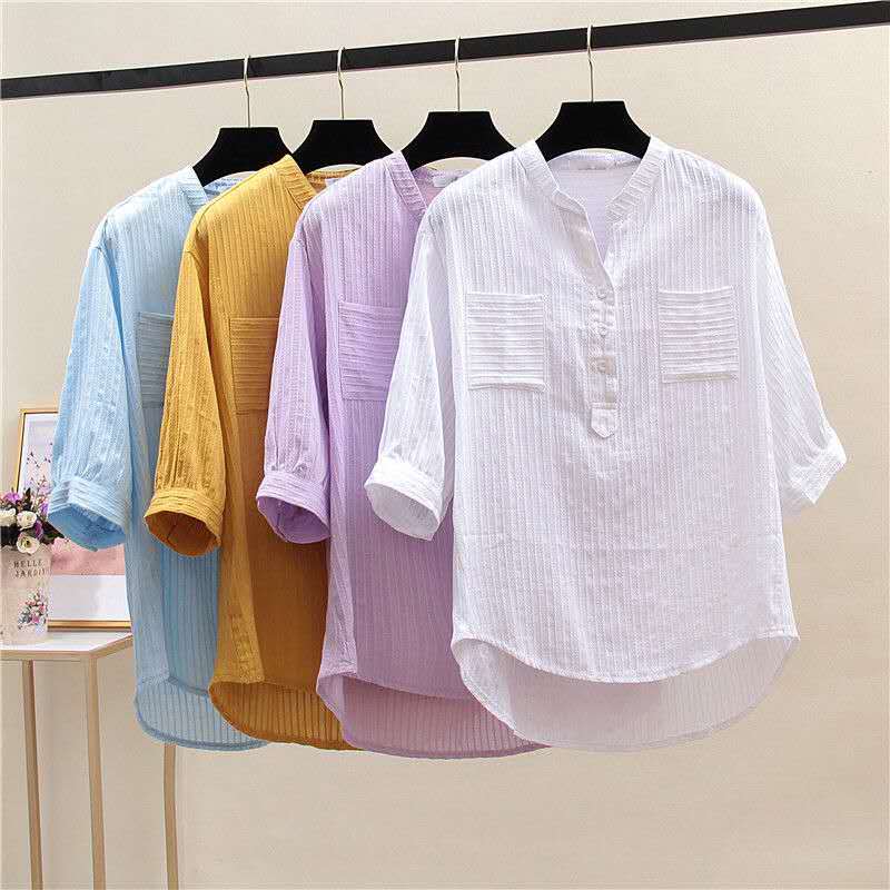 2021 New 100% Algodo Feminina Camisa Primavera Vero Meia Manga Com Decote Em v Streetwear Casual Haut Femme Blusa Das Mulheres Topos e V13r, Lavender
2021 New 100% Algodo Feminina Camisa Primavera Vero Meia Manga Com Decote Em v Streetwear Casual Haut Femme Blusa Das Mulheres Topos e V13r, Lavender