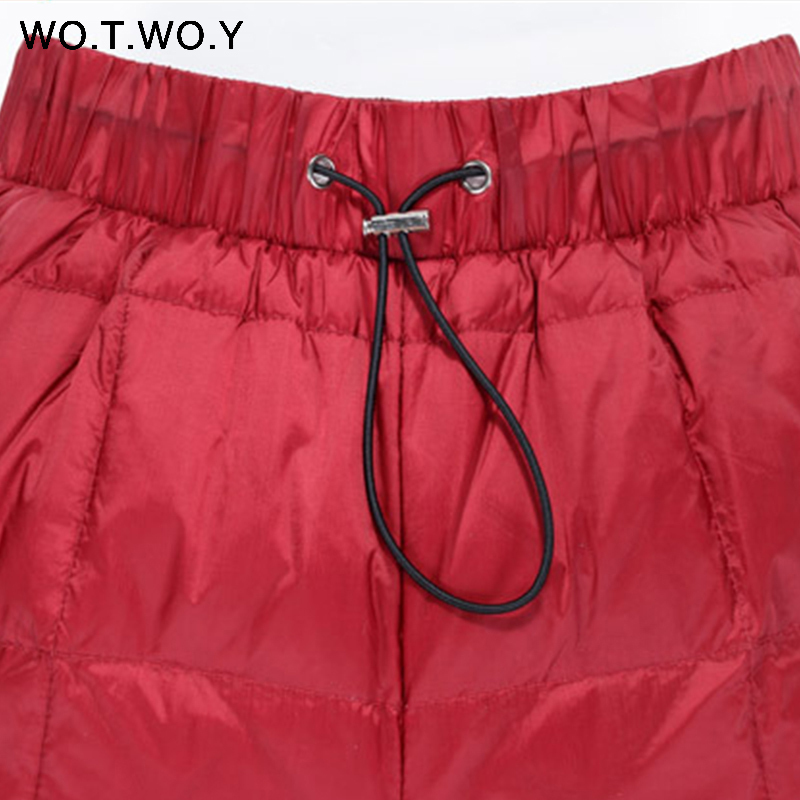 WOTWOY Casaul Winter Women Pants Pockets Plue size Basic High Waist Straight Female Down Pants Thick Trousers Women 201109