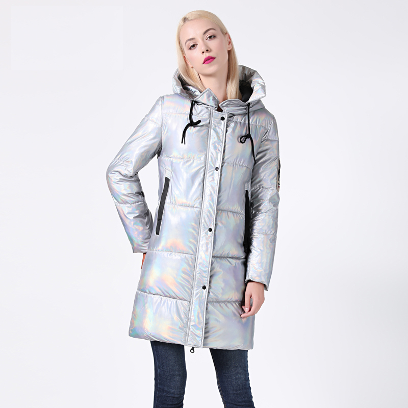 Winter Jacket Women Silver Holographic Glitter Plus Size Long Womens Winter Coat Hooded Thick Down Jacket Parka 201027