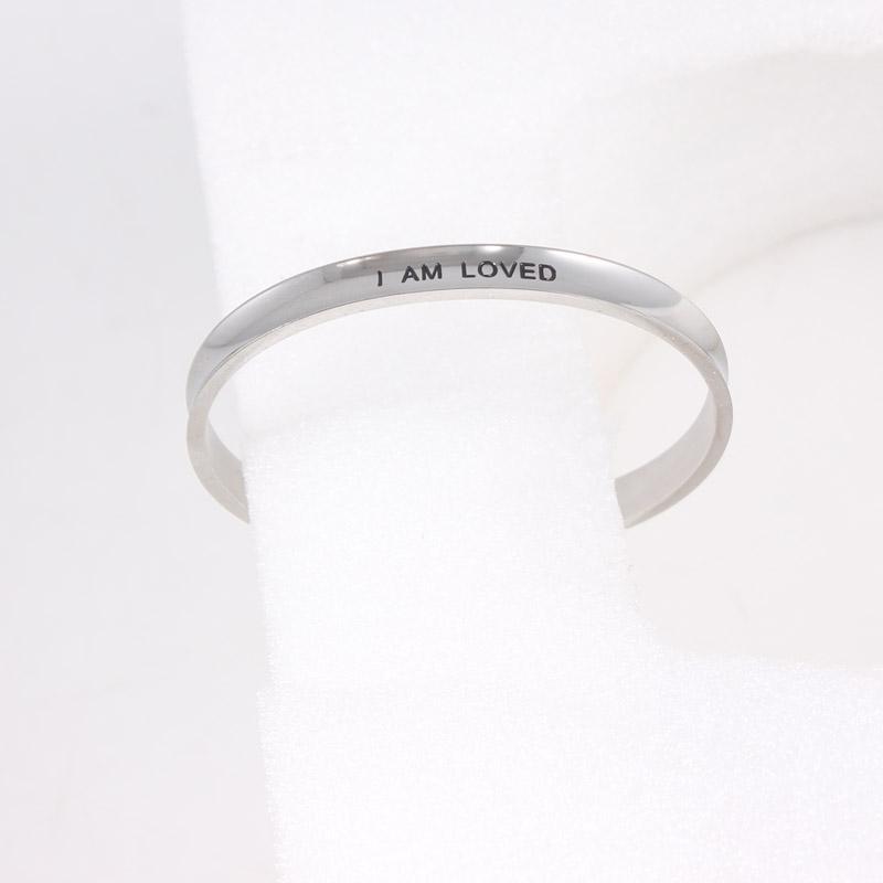 I Am Loved 7mm Stainless Steel Bangle Engraved Positive Inspirational Quote Cuff Mantra Bracelets Bangles for Women Gift1
I Am Loved 7mm Stainless Steel Bangle Engraved Positive Inspirational Quote Cuff Mantra Bracelets Bangles for Women Gift1