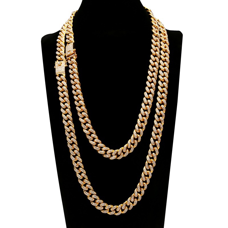 Hip Hop Jewelry Mens Gold Silver Miami Cuban Link Chain Necklaces Fashion Bling Diamond Iced Out Chian Necklace for Women Bracelet