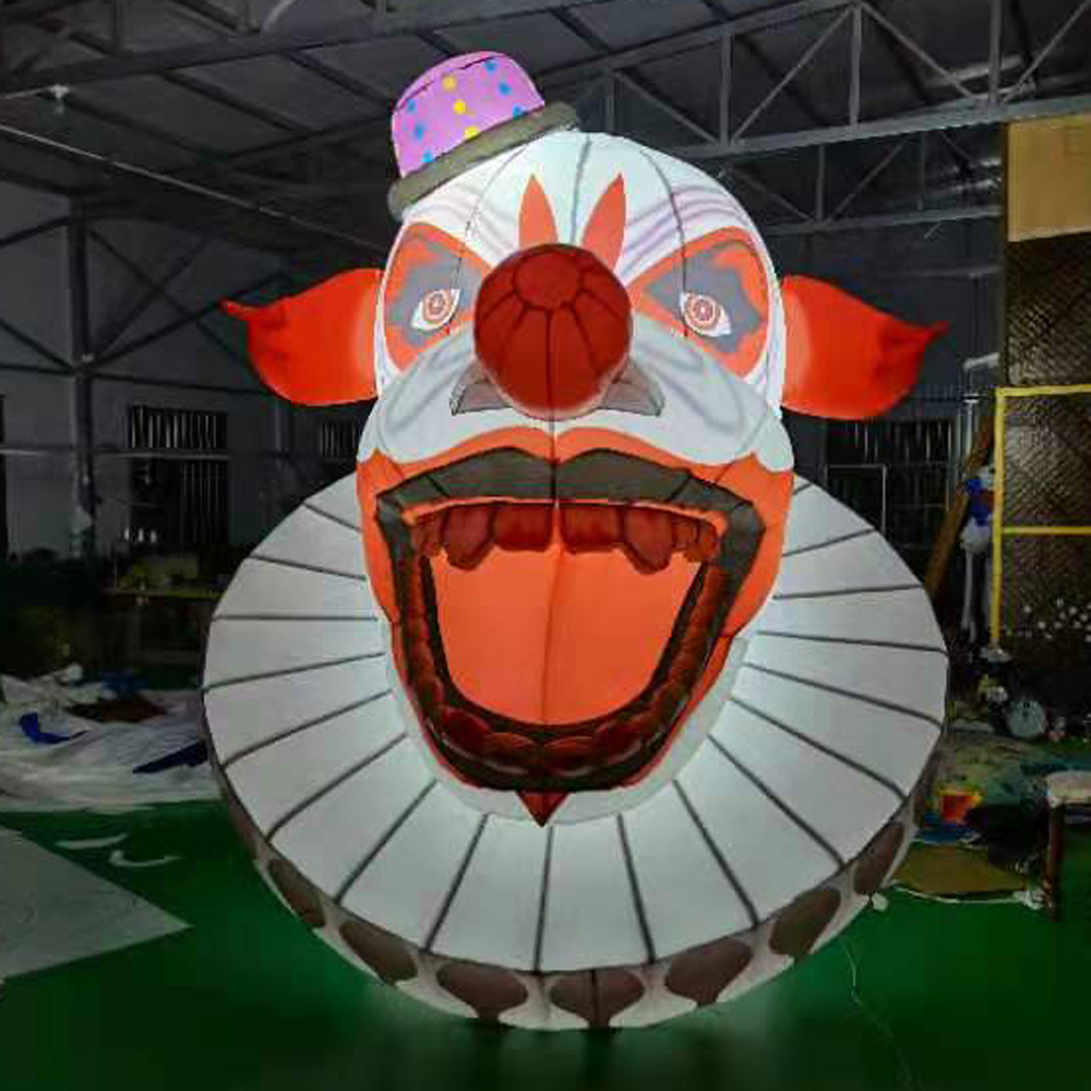 Customized Holiday Decorative Inflatable Evil Clown Head 3 meters high inflatables halloween ghost with LEDs Entrance Decoration