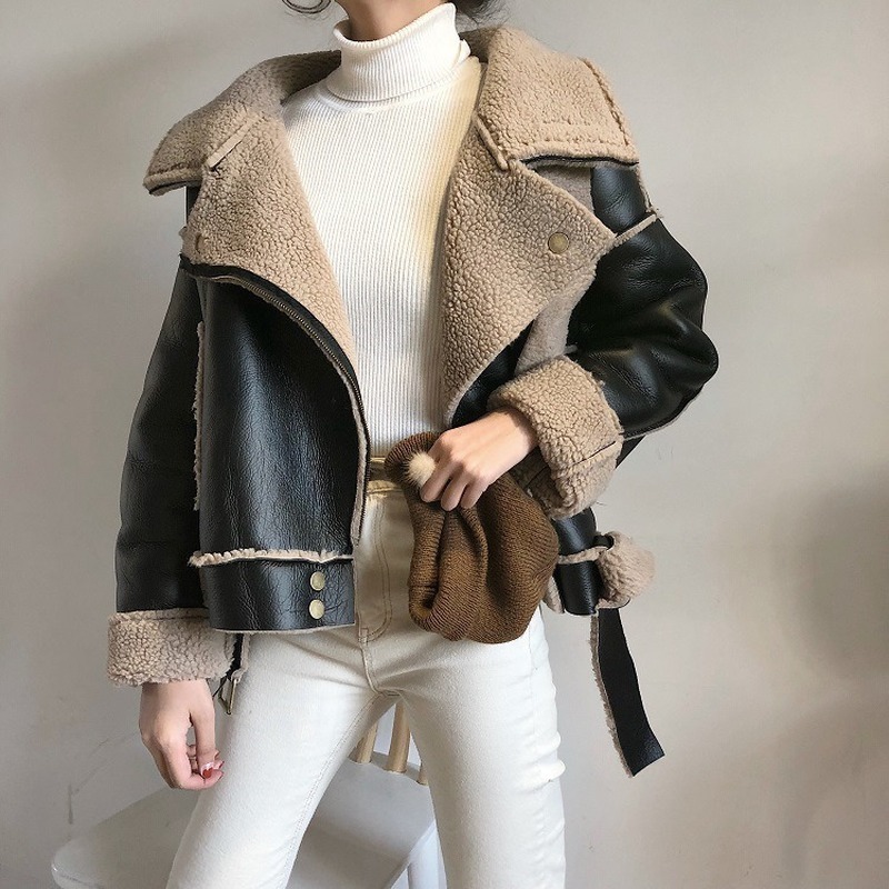 Autumn Winter Leather Jacket Women Locomotive Coat Ladies Slim Short Motorcyle Biker Jacket Basic Warm Plush Lapel Zip Outerwear 201112