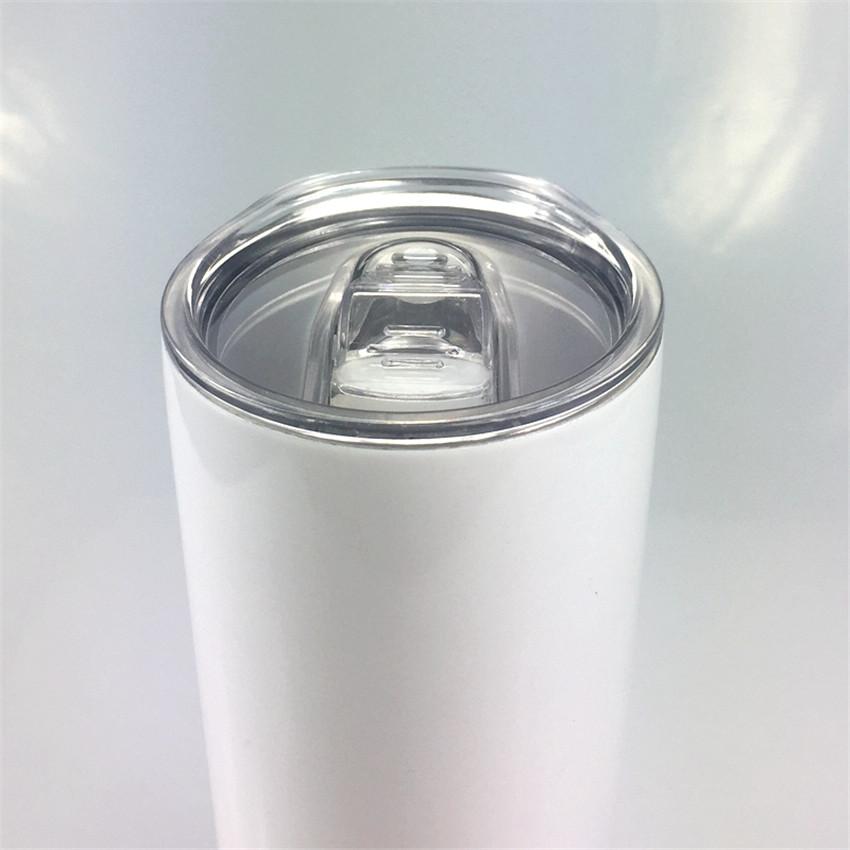 US Local Warehouse Sublimation Straight Skinny Tumbler 20oz blank white Stainless steel vacuum insulated cup with slid lid plastic straw individual bo