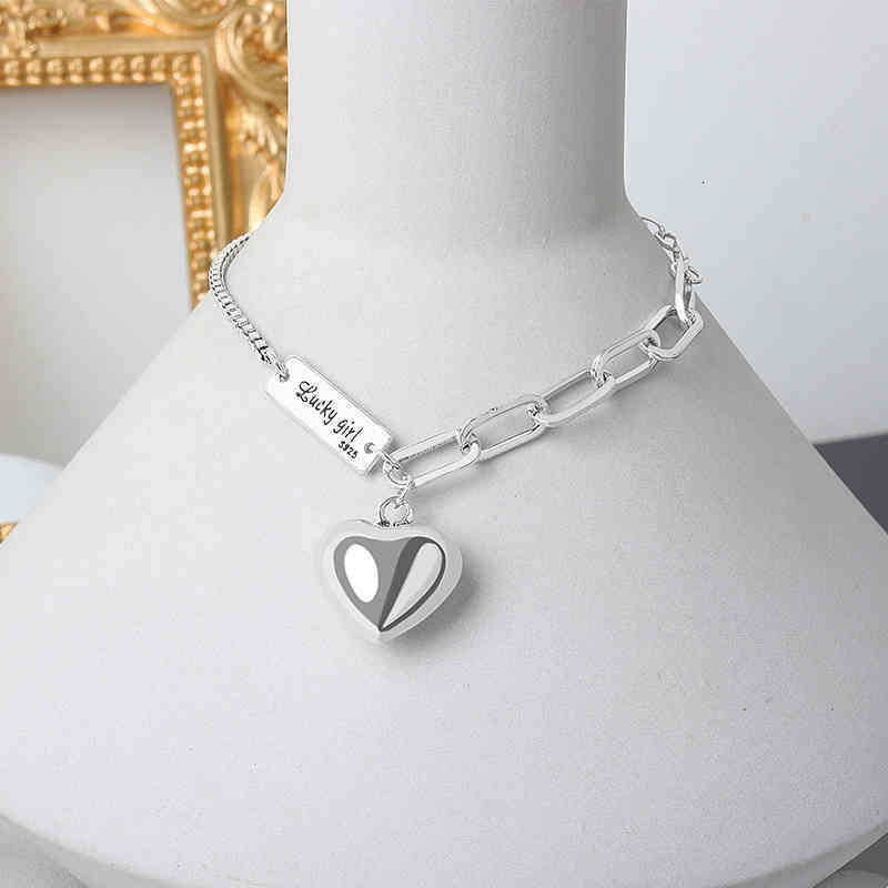 Qmcoco 925 Silver Bracelet for Woman Trendy Elegant Vintage Creative Design Simple Love Heart-shape Party Jewelry Gifts