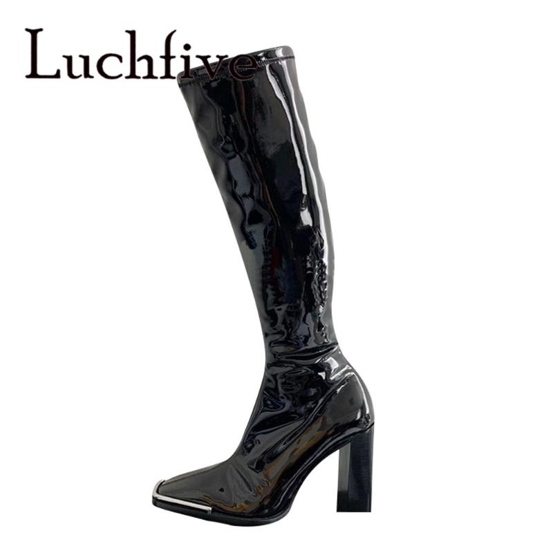 10cm Shiny Black Heel Winter Knee High Boots Square Metal Toe Winter Leather Shoes Women Long Botas Mujer
10cm Shiny Black Heel Winter Knee High Boots Square Metal Toe Winter Leather Shoes Women Long Botas Mujer