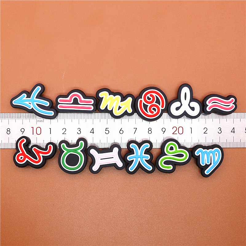 12 Constellation Symbols PVC Shoe Charms Cute Scorpio Leo Virgo Shoe Buckle Decoration fit sandals Kids X-mas Gift