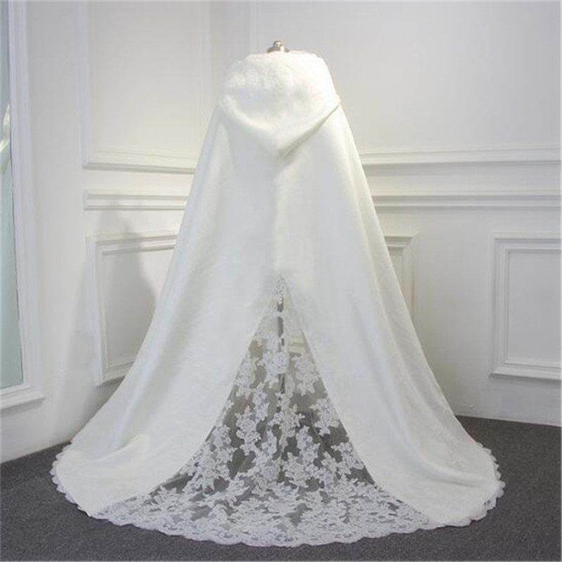 Fall Winter Wedding Dresses With Lace Velvet Cloak Bridal Hood Long Cape Shawl White Thick High Quality Wrap In Stock