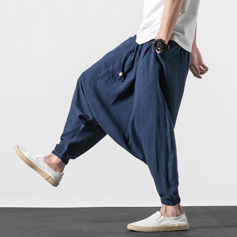 Men Wide Legs Pants Baggy Harem Pants Men Solid Black Trousers Male HipHop Joggers man streetwear hip hop linen Cross-pants 201027