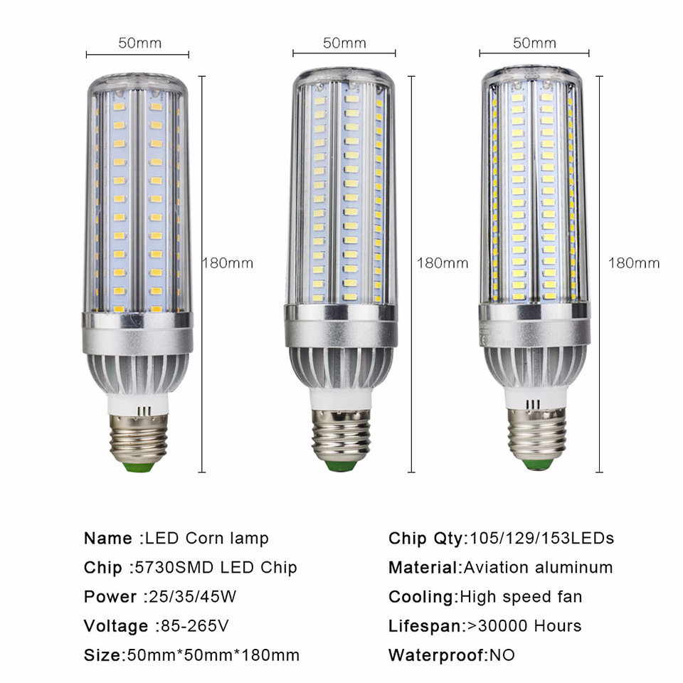 Fast delivery High Power LED Corn Light 25W 35W 50W Candle Bulb 110V E26/E27 LED Bulb Aluminum Fan Cooling No Flicker Light