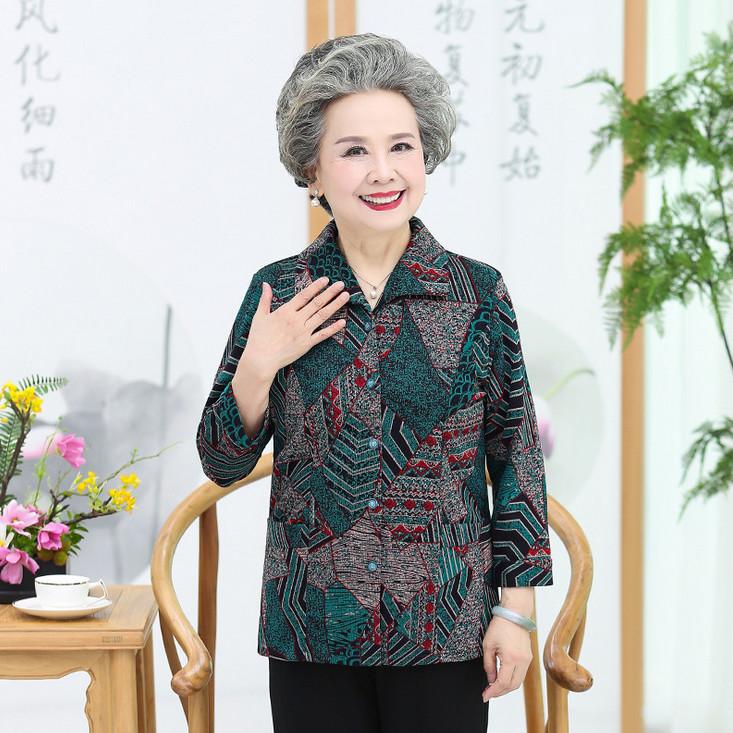 Printed Shirt Mother Spring Autumn Thin Coatmiddle Age Women Blouse Grandma Clothing, Green hx
Printed Shirt Mother Spring Autumn Thin Coatmiddle Age Women Blouse Grandma Clothing, Green hx