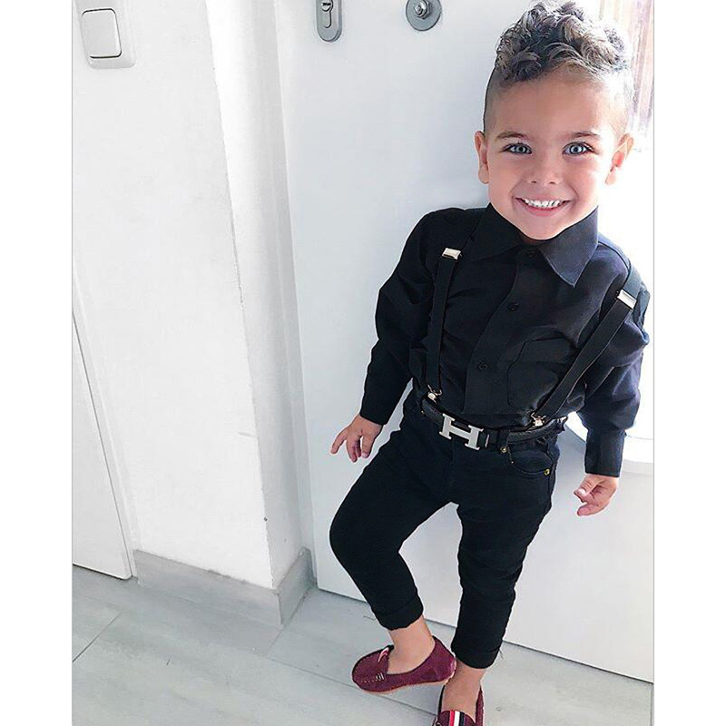 Rorychen Boys Clothing Sets Autumn Toddler Kids Boys Clothes Suit Black Shirt+Overalls 2PCS Outfits Sets Child Boy Clothing LJ200831 - view 5