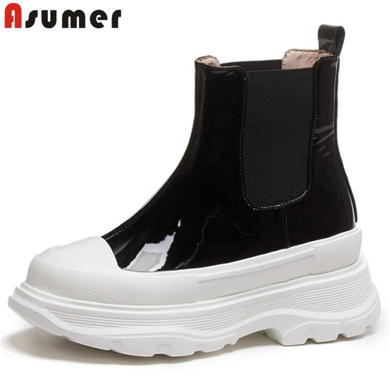 Asumer 2020 new arrive women ankle boots top quality patent leather fashion flat platform boots comfortable casual shoes woman, Black
Asumer 2020 new arrive women ankle boots top quality patent leather fashion flat platform boots comfortable casual shoes woman, Black
