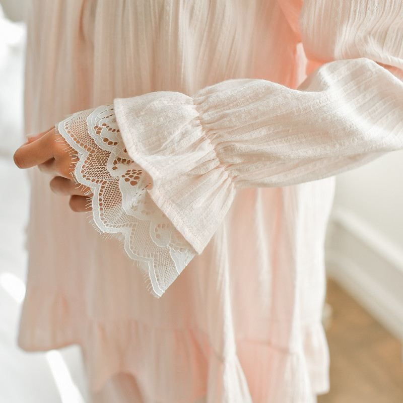 Sweet Cotton Women's Pink /Light Green Color Striped Pajamas Sets Spring Autumn Long Sleeve Casual Nightwear Present Hairband 201027wtt