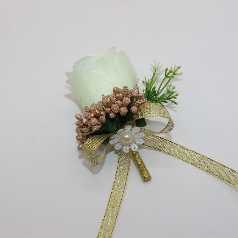 

5 Pcs\lot Handmade Guest Boutonniere Pins White Silk Rose Artificial Flower Bridegroom Bride Corsage Wedding Bouquet For Clothes