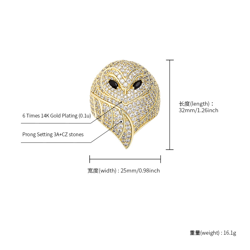 New Fashion Personalized Full Diamond Iced Out Owl Finger Band Ring Bling Cubic Zirconia Hip Hop Unisex Rings Bijoux Jewelry for Men Women