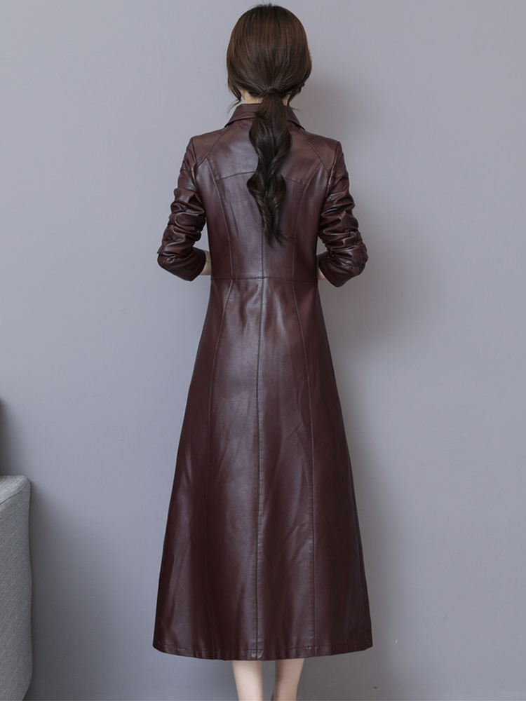 Lautaro Extra long leather trench coat for women Red black plus size clothes for women 4xl 5xl 6xl 7xl Womens fall fashion 201226