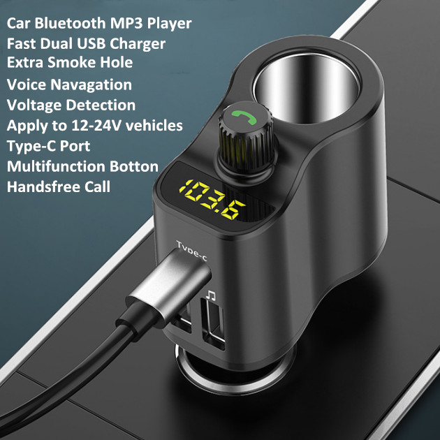 Bluetooth Car Fm Transmitter Mp3 Player Type-C Dual USB Charger Voltage detection Fast Charger for sale, Black 
Bluetooth Car Fm Transmitter Mp3 Player Type-C Dual USB Charger Voltage detection Fast Charger for sale, Black