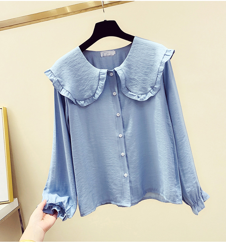 Spring New Women's Fashion Peter Pan Collar Slim Shirt Long Sleeve Casual Style Cotton Blouse Female Tops T9D730O 201028