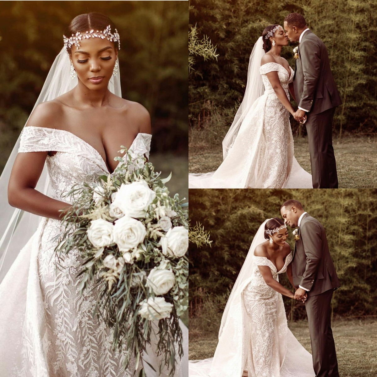 South Africa Mermaid Wedding Dresses with Detachable Train Plus Size Off Shoulder Bridal Gowns Lace Appliques Country Boho robes de mariée
