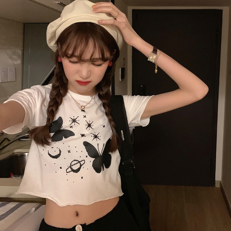 2021 New 2 colors summer Korean style butterfly print short sleeve design women's T-shirt tops (c2253) QUPO, Black
2021 New 2 colors summer Korean style butterfly print short sleeve design women's T-shirt tops (c2253) QUPO, Black