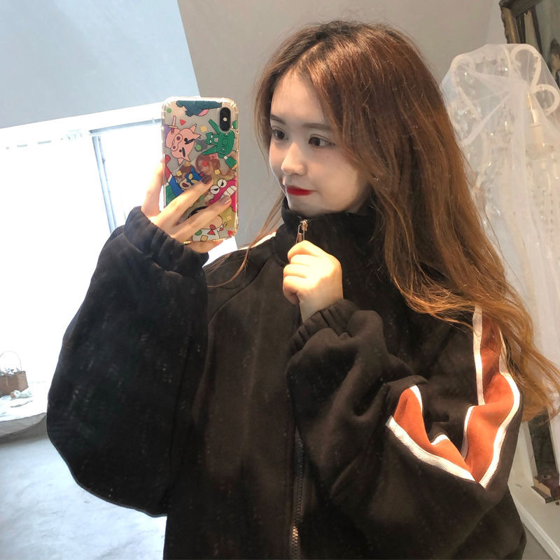Women Plus Cashmere Zipper Jackets Autumn Winter Female Fashion Korean Long Sleeve Loose Warm Coat 201019