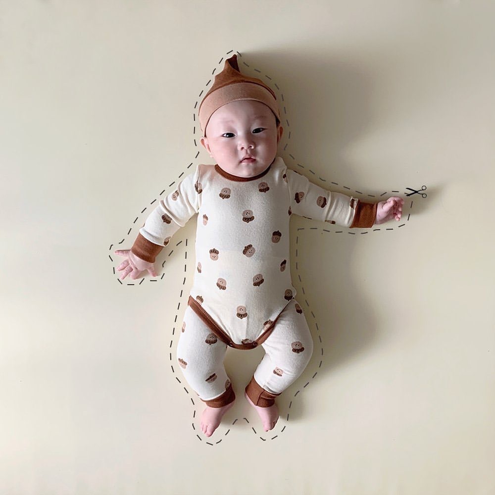 Baby Boys And Girls Clothes Sets Hazelnut Print Long Sleeves Bodysuit + Leggings + Hat 3pcs Baby Cotton Home Wear OutfitsX1019