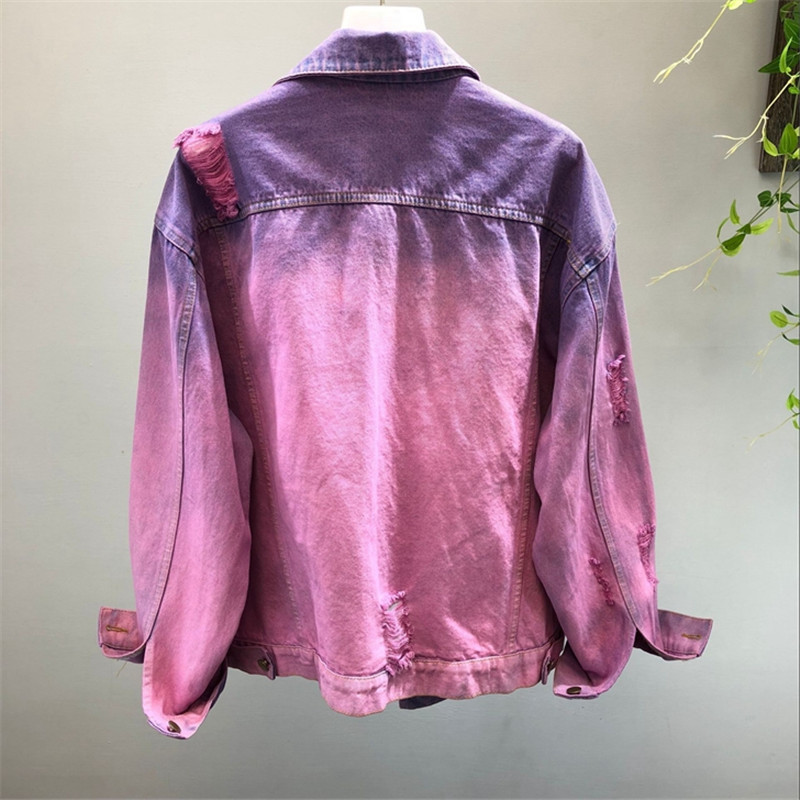 Autumn New Women Basic Coats Vintage Bomber Jacket Long Sleeve Casual Female Holes Jeans Coat Casacos Feminino Outwear M171 201106