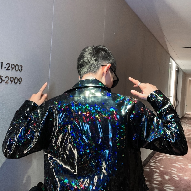 Mirror Leather Shiny Leather Coat Autumn Social Guy Motorcycle Coat Casacas Para Hombre Motorcycle Jacket Male Leather Jacket 201128