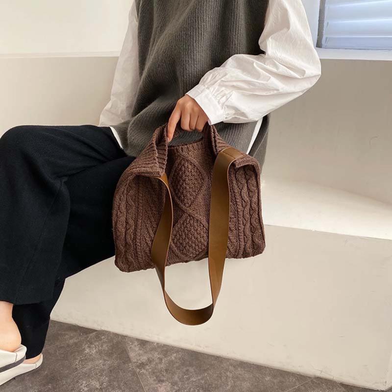 Female Woolen Knitted Bags Teenager Crochet Bags Cross Handbag Winter Korean Fashion Retro Chic Big Capacity Over Shoulder Bag, Khaki
Female Woolen Knitted Bags Teenager Crochet Bags Cross Handbag Winter Korean Fashion Retro Chic Big Capacity Over Shoulder Bag, Khaki