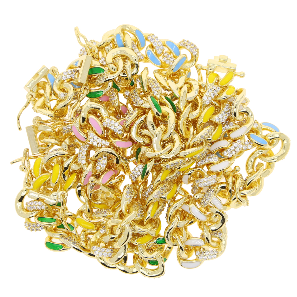 2021 Iced Out Women Lady Hip Hop Bracelet Bangle with Cz Paved 8mm Cuban Chain Enamel Colorful Beautiful Wedding Bracelet Wholesale Gifts