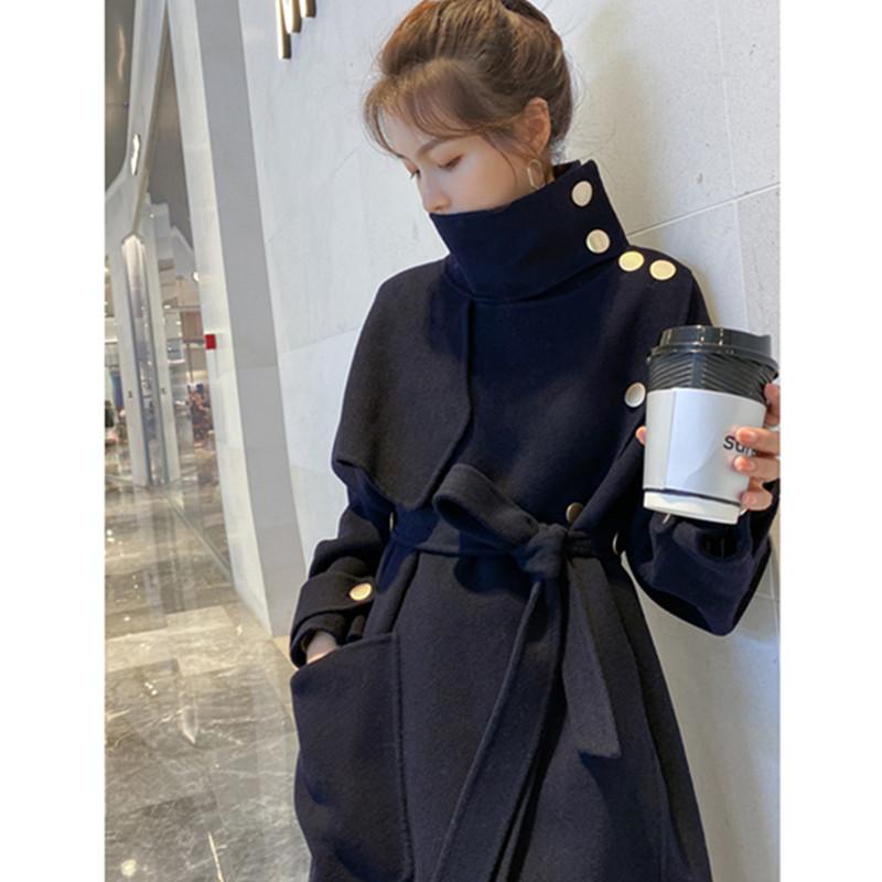 

Woolen Coat Female Long Section Solid Outerwear 2021 Spring Autumn New Thick Fashion Winter Outerwear Belt Women Clothing, Apricot