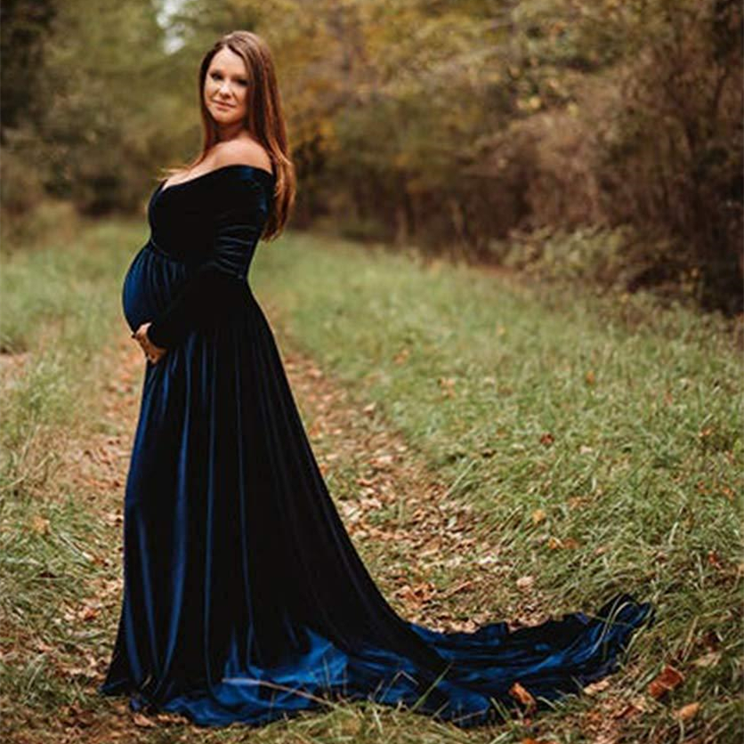 Gold velvet Maternity Dress Photography Props For Autumn and winter Women Maxi Maternity Gown Clothes For Photo Shoots 201008