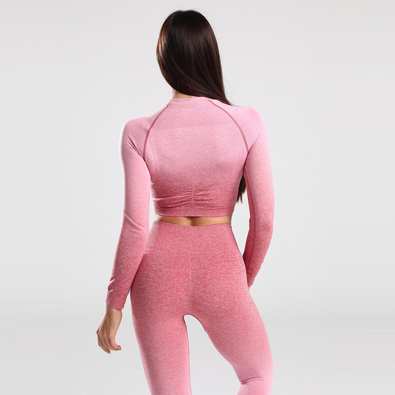 Adapt Ombre Seamless Yoga Outfits Set Women Sport Suit Workout Sportswear Gym Set Long Sleeve Crop Top Running Leggings Fitness