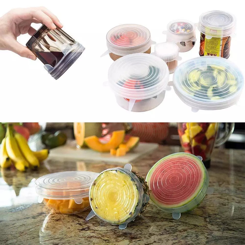 Silicone Stretch Lids Set Kitchen Food Wrap Bowl Pot Fresh Keeping Wraps Seal Cover Suction Lid Dining Accessories 6PCS Sets FHL150-YFA