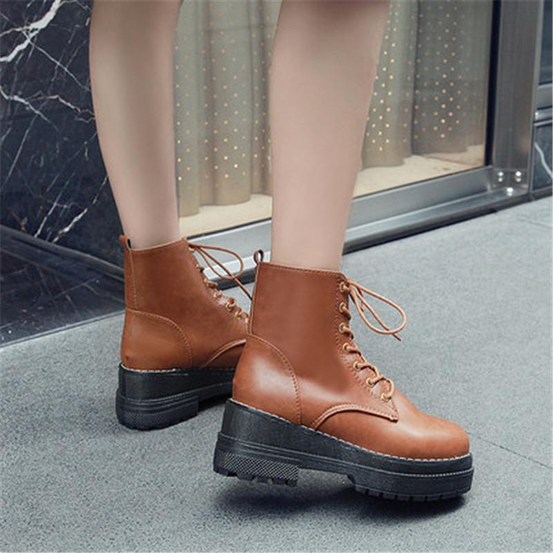 2020 Fashion Autumn Winter Flat Warm Ankle Boots Woman Chunky Sneakers Platform PU Leather Boots Lace Up Women Shoes Botas Mujer, Brown single 
2020 Fashion Autumn Winter Flat Warm Ankle Boots Woman Chunky Sneakers Platform PU Leather Boots Lace Up Women Shoes Botas Mujer, Brown single