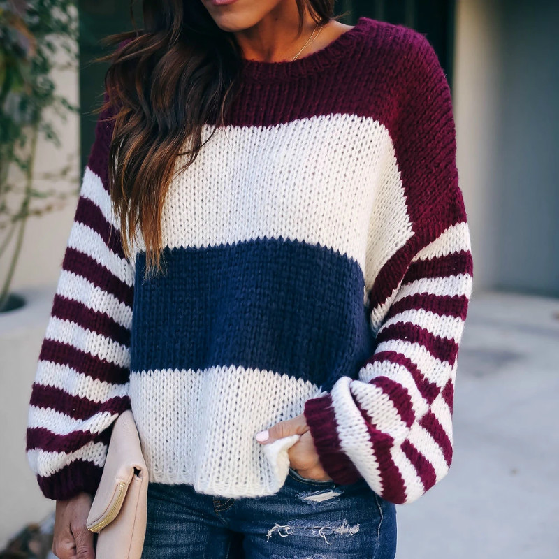 2021 New Oversized Color-block Ladies Nightgown Fall Tops Knitted Pullovers Mesh Striped Women' Blouses 4URG, Purple.
2021 New Oversized Color-block Ladies Nightgown Fall Tops Knitted Pullovers Mesh Striped Women' Blouses 4URG, Purple.