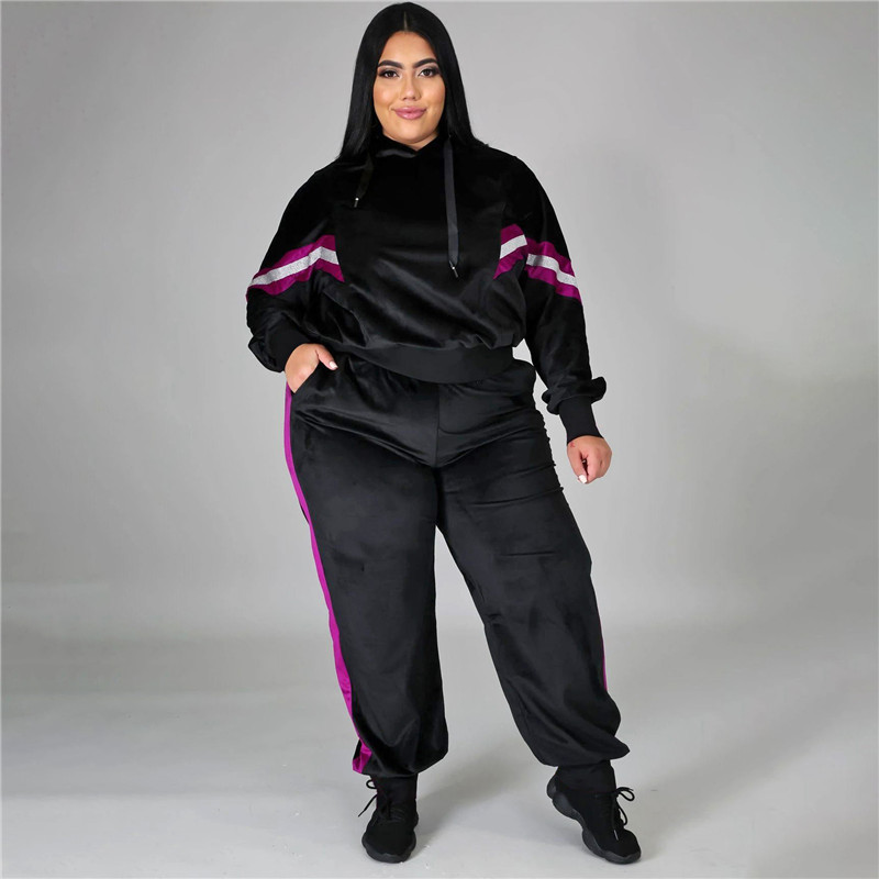 Plus size 3XL 4XL women bigger size fleece tracksuits fall winter sweatsuits pullover hoodies+pants two piece set casual jogger suit 4189