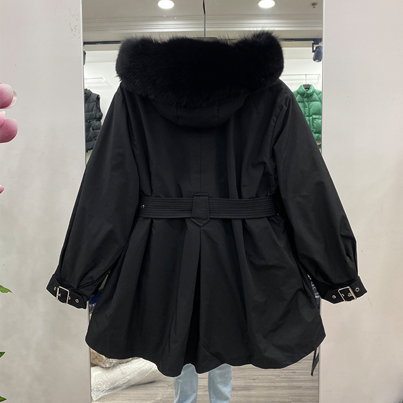 Big Real Fox Fur Collar New Down Parka Winter Jacket Women 90% White Duck Down Jacket Thick Hooded Belt Female Snow Outwear 201019