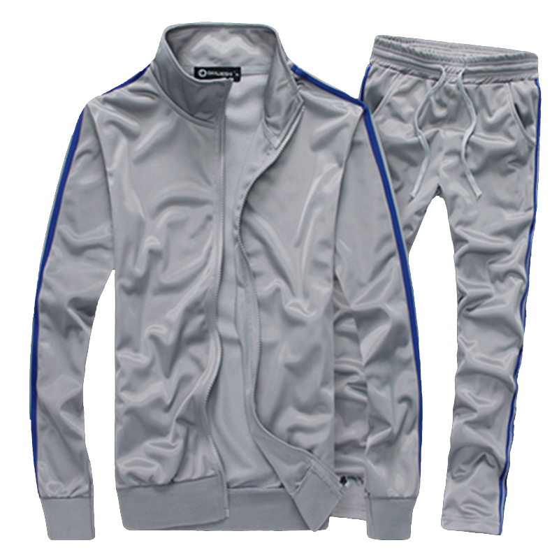 New Men Tracksuit Casual Solid Striped Zipper Sets 2 Pc Jackets + Pants Male Spring Autumn Sportswear Sporting Suit Outwear 201124