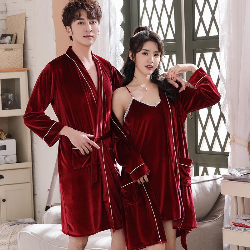 Couple Nightgown Women Autumn and Winter Velvet Red Wedding Pajamas Men's Bathrobe Soft Bridal Dressing Gown, Burgundy men
Couple Nightgown Women Autumn and Winter Velvet Red Wedding Pajamas Men's Bathrobe Soft Bridal Dressing Gown, Burgundy men