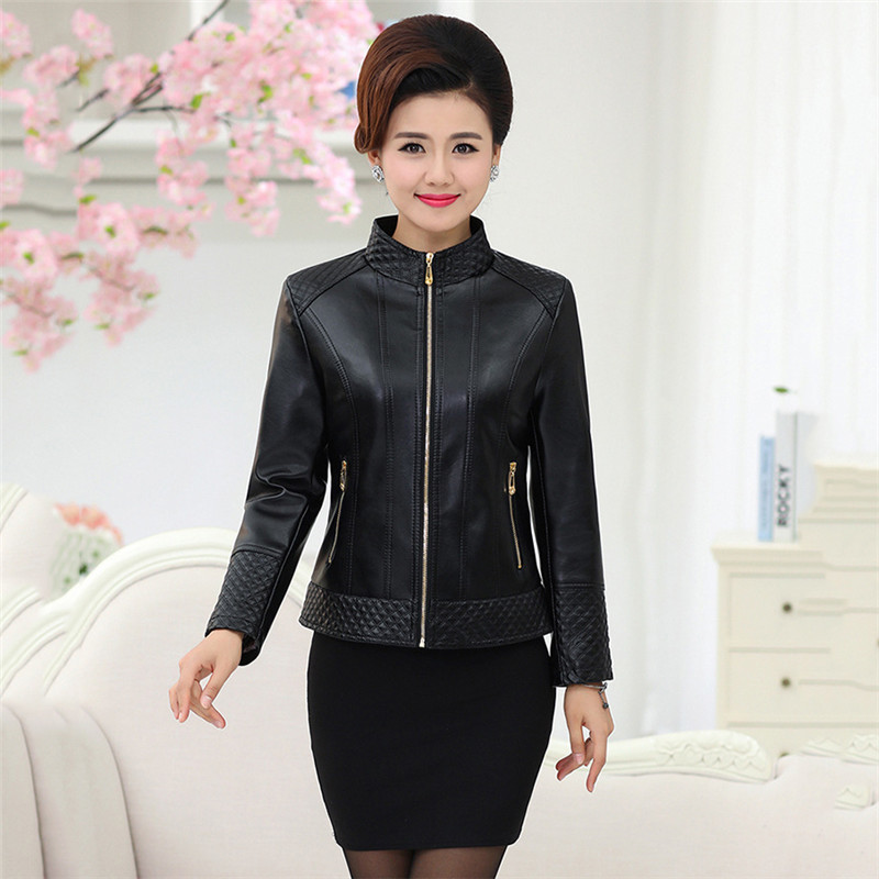Faux Leather Coat Women Black Red 5XL 6XL Plus Size Mom PU Jackets Autumn Korean Fashion Turtleneck Leather Coat LD1105 201030
