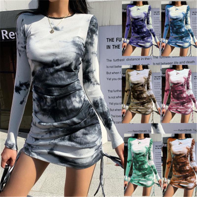 Womens Tie-dye Sexy Dress Fashion Trend Shirring Long Sleeve Round Neck Short Skirt Designer Female Spring New All-match Skinny Casual Dress
Womens Tie-dye Sexy Dress Fashion Trend Shirring Long Sleeve Round Neck Short Skirt Designer Female Spring New All-match Skinny Casual Dress