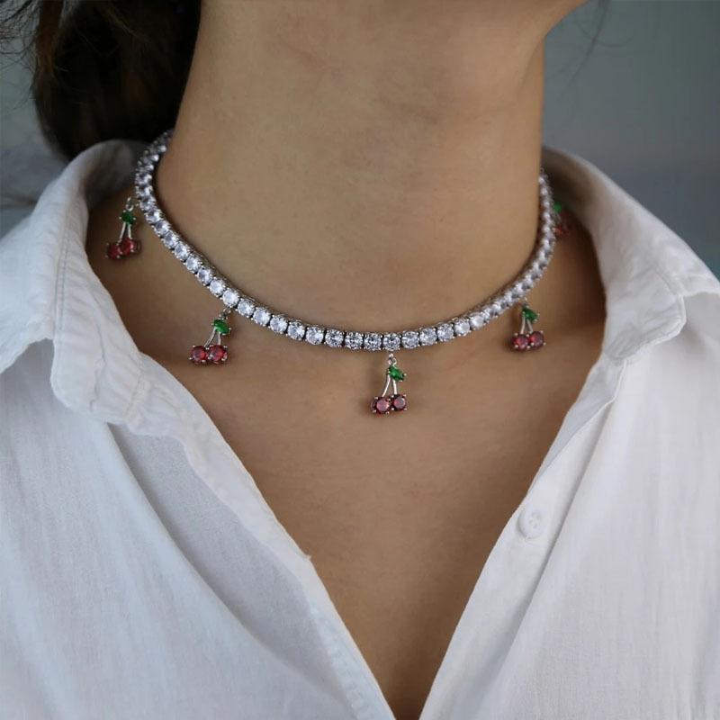 Rhinestone Cherry Pendant Necklaces For Women Zircon Crystal Choker Necklace Tennis Chain Gothic Jewelry Collares
Rhinestone Cherry Pendant Necklaces For Women Zircon Crystal Choker Necklace Tennis Chain Gothic Jewelry Collares