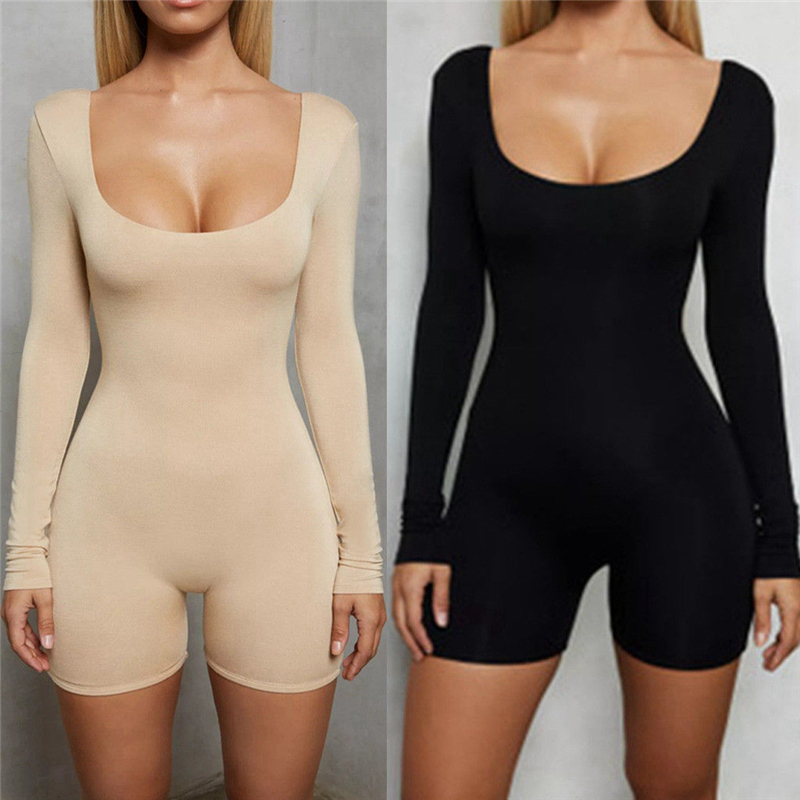 Sexy Womens Long Sleeve Solid Bodysuit Stretch Ladies Leotard Body Backless Playsuits Tops Slim Jumpsuit blusa Rompers T200527
