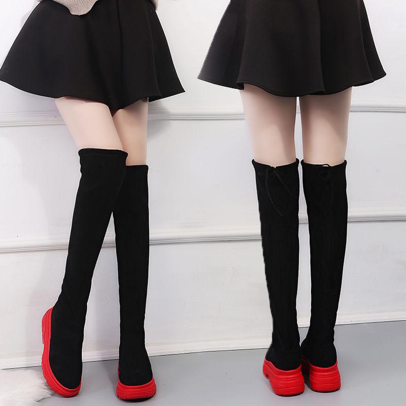 Women's winter plus-knee boots women's high-help thick bottoms show thin high-barrel net red elastic boots, Black
Women's winter plus-knee boots women's high-help thick bottoms show thin high-barrel net red elastic boots, Black