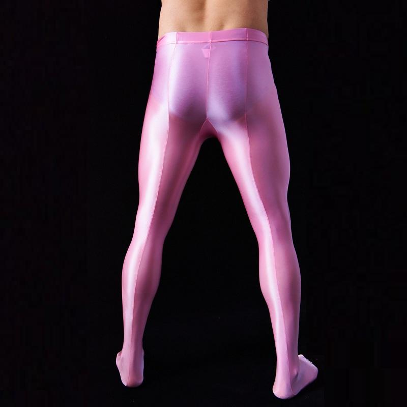 U Convex Pouch Sexy Men Stockings COCkring JJ Open Close Sleeve Tight Stockings Sheer Shiny Glossy Pantyhose Tights Candy Color1